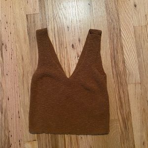Madewell Warm Brown Cropped Knitted Tank - V Cut